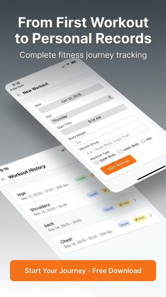 Talvaya App Screenshot - Workout tracking interface showing workout history and new workout entry